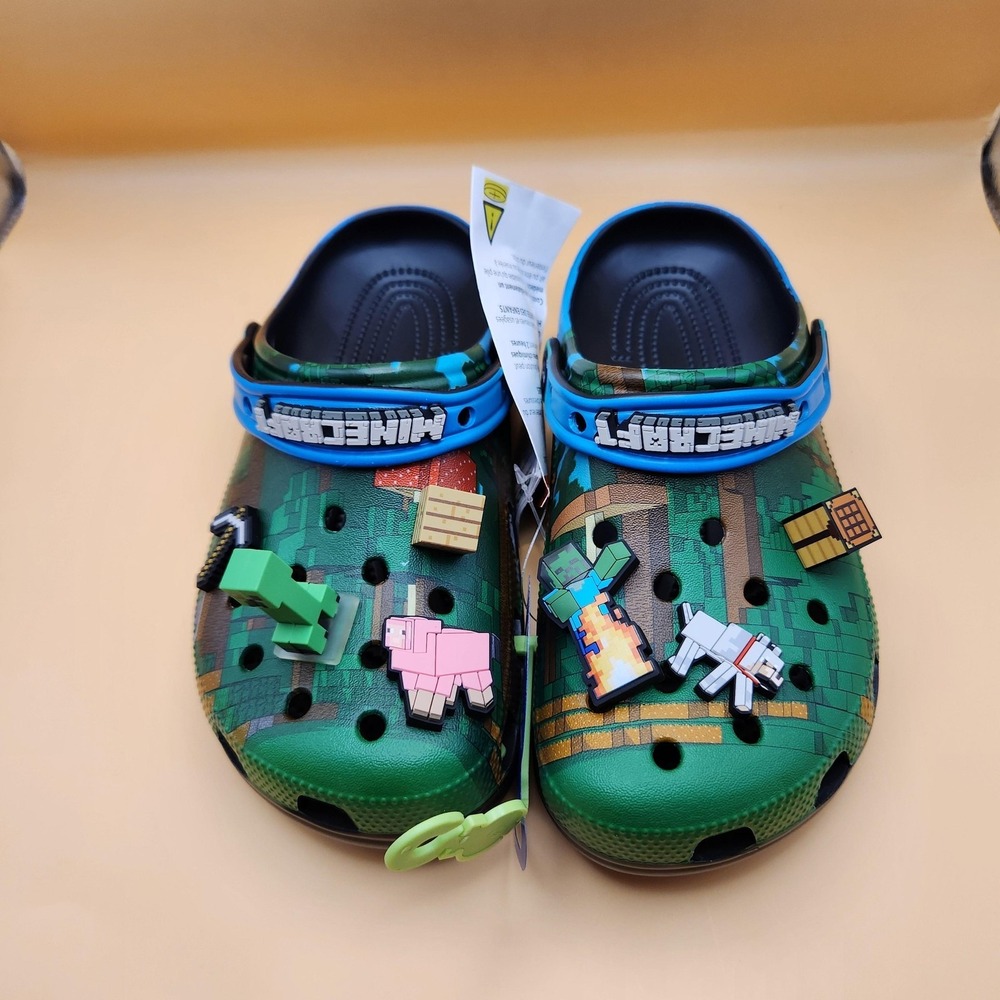 Crocs Minecraft Classic Clog Shoes‎ Size Mens 6 Green Game Charms 210829-90H